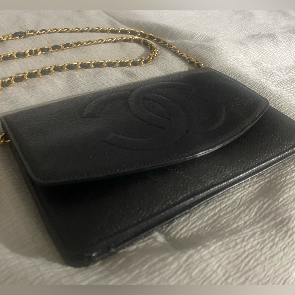 Chanel Timeless Wallet on Chain Cc Logo Woc Black Caviar Leather Cross Body Bag - Picture 2 of 8